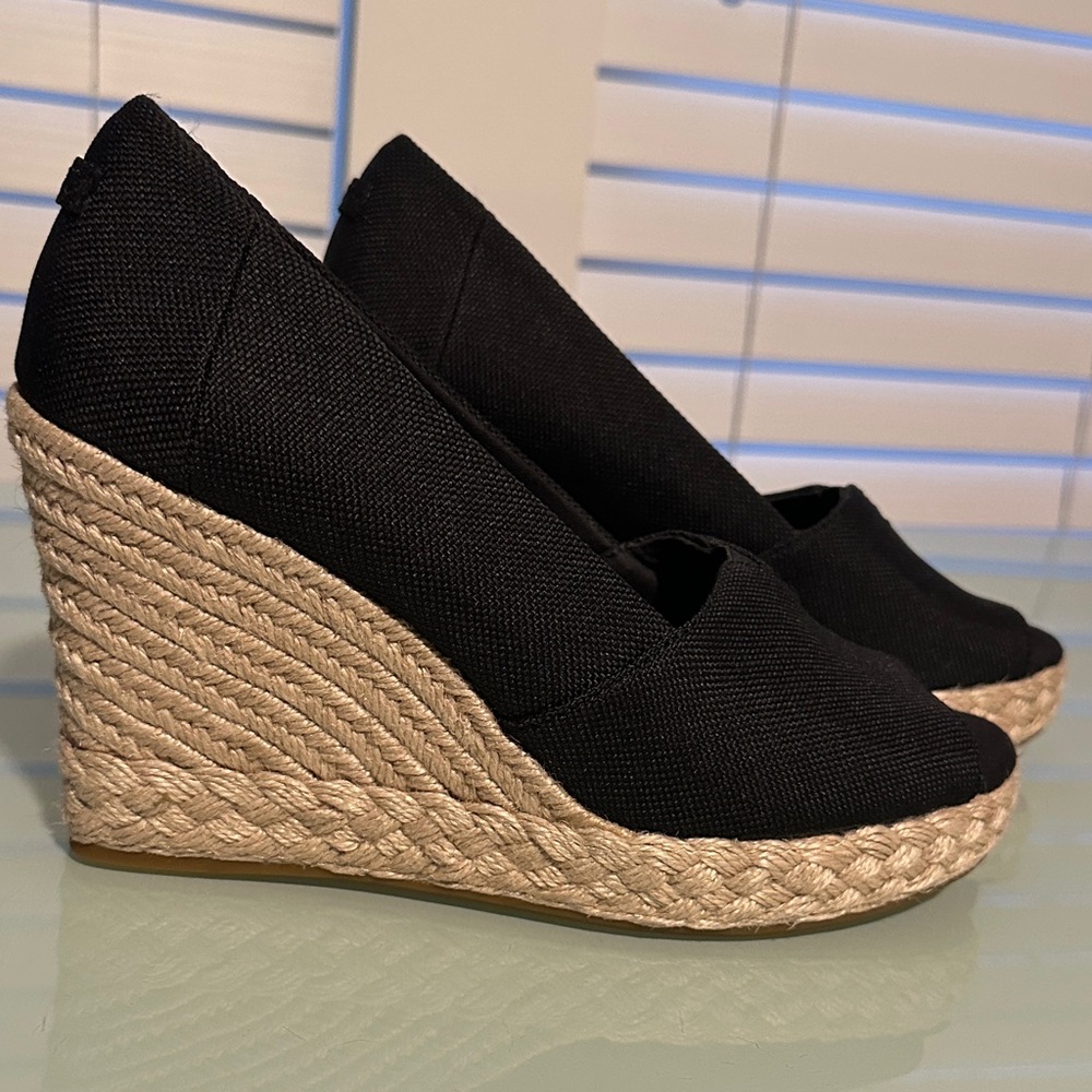 TOMS Black Wedge Espadrilles